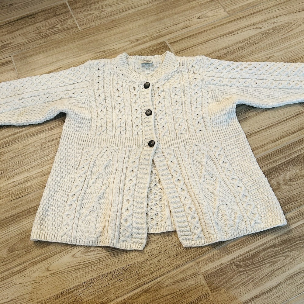 Kilronan KnitWear Merino Wool Ireland Fisherman Cardigan Sweater Womens XXL